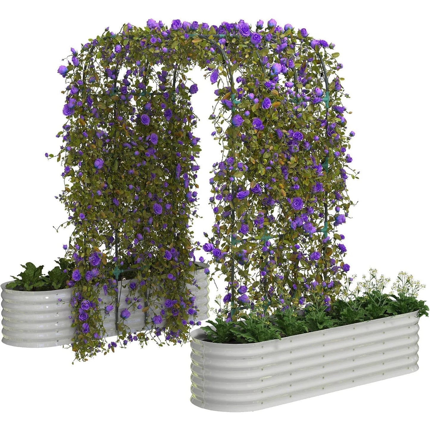 HiMISS Galvanized Raised Garden Bed With Arch Trellis Planter Box