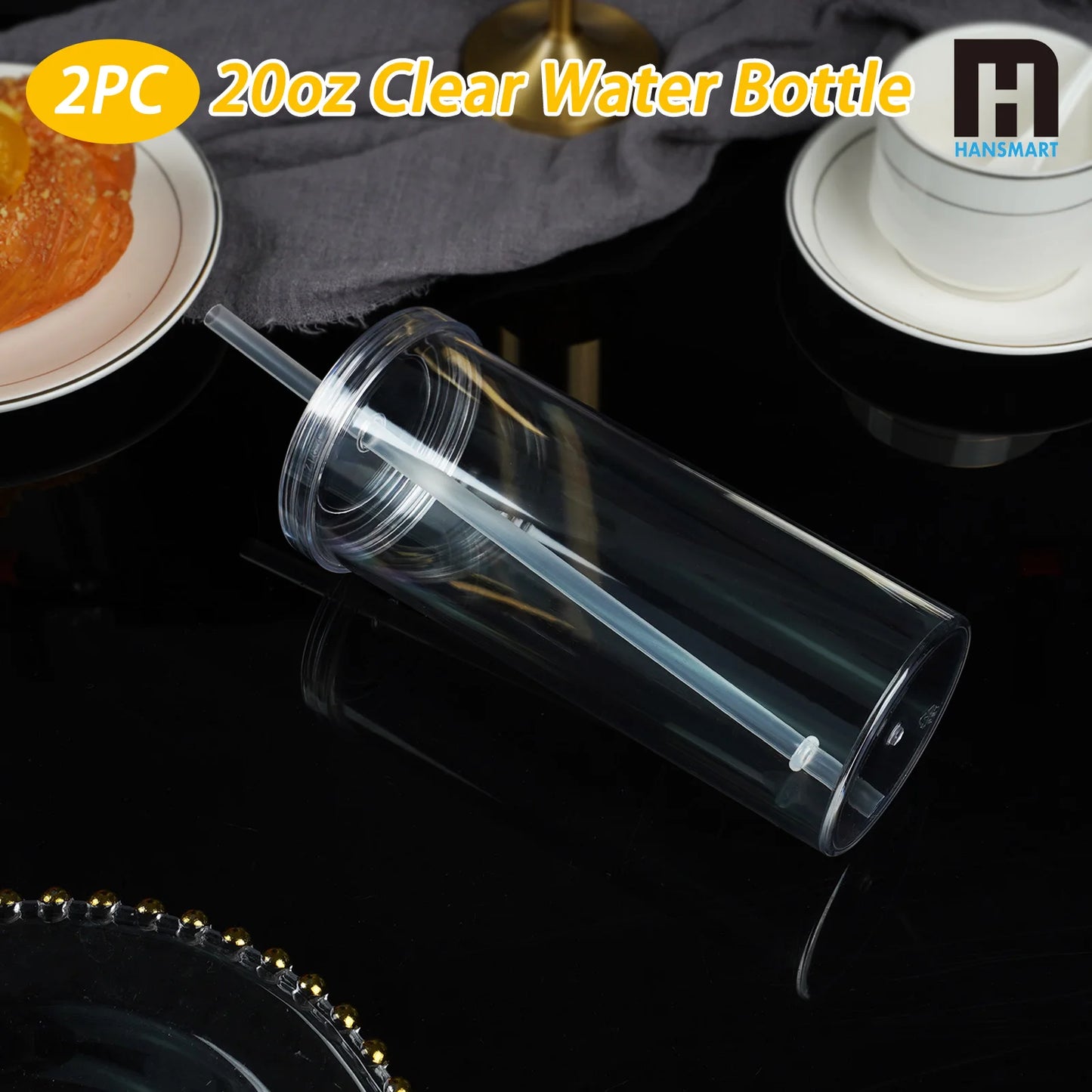 2-Piece Clear Plastic Tumblers With Lids And Straw