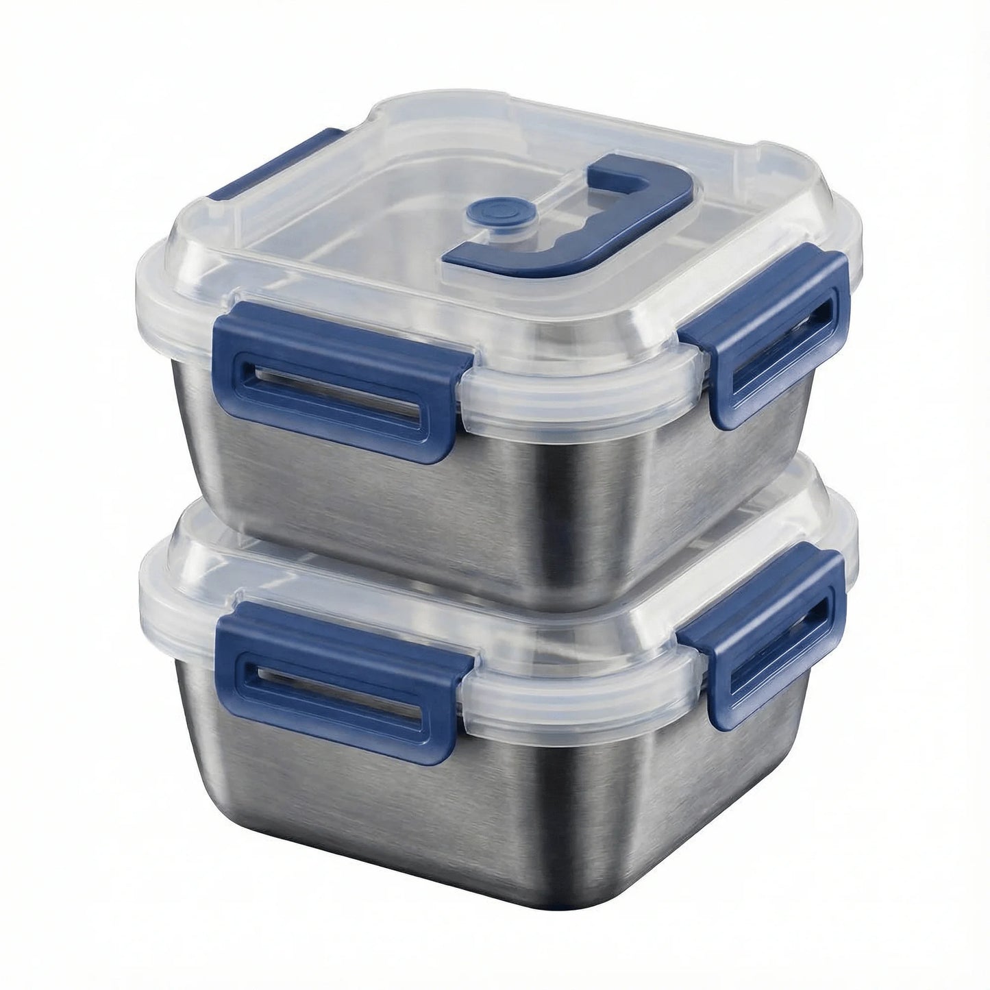 2PCS Yakimoto Extra-Large Stainless Steel Food Storage Containers With Blue Lids - Deep Design, Airtight Seal, Perfect For Refrigerator Organization, Meal Prep, Lunch Boxes & Kitchen Pantry