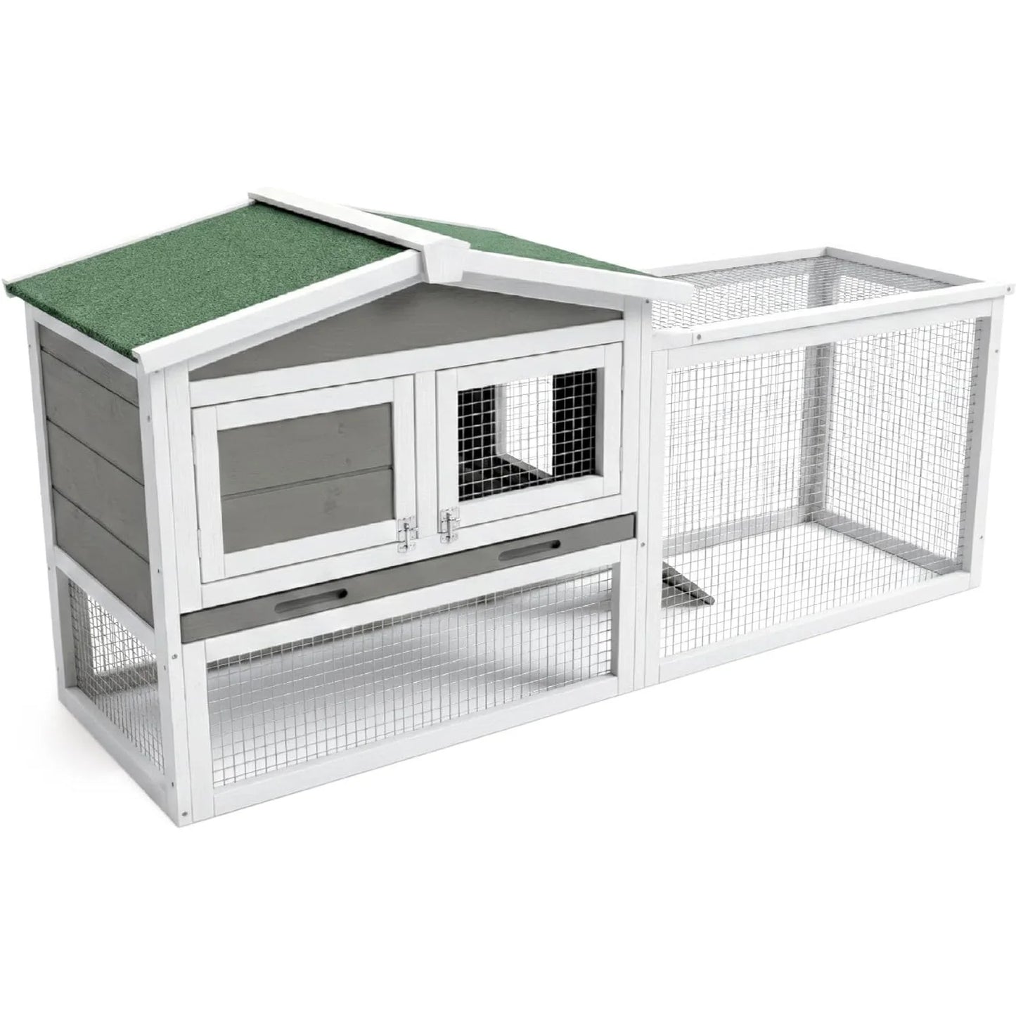 HiMISS 2 Story Wooden Animal Cage Weatherproof Hutch With Tray