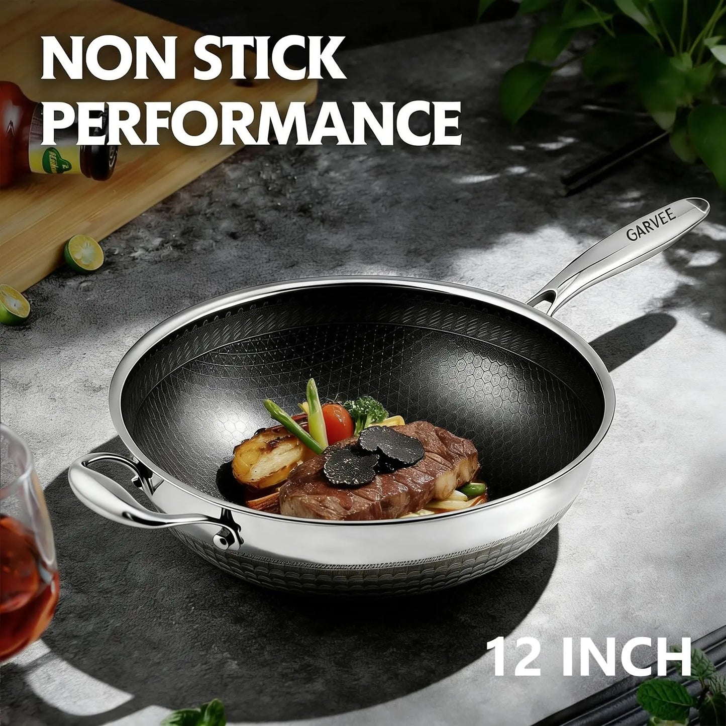 HiMISS Stainless Steel Wok Pan With Snowflake Nonstick Coating