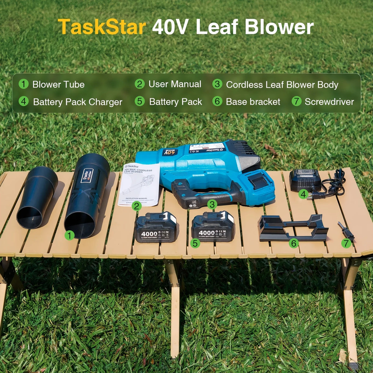 TaskStar 40V Powerful Air Blower Brushed Motor 2x4.0Ah Rechargeable Batteries Powered Leaf Blower Cordless Garden Cleaning Tools