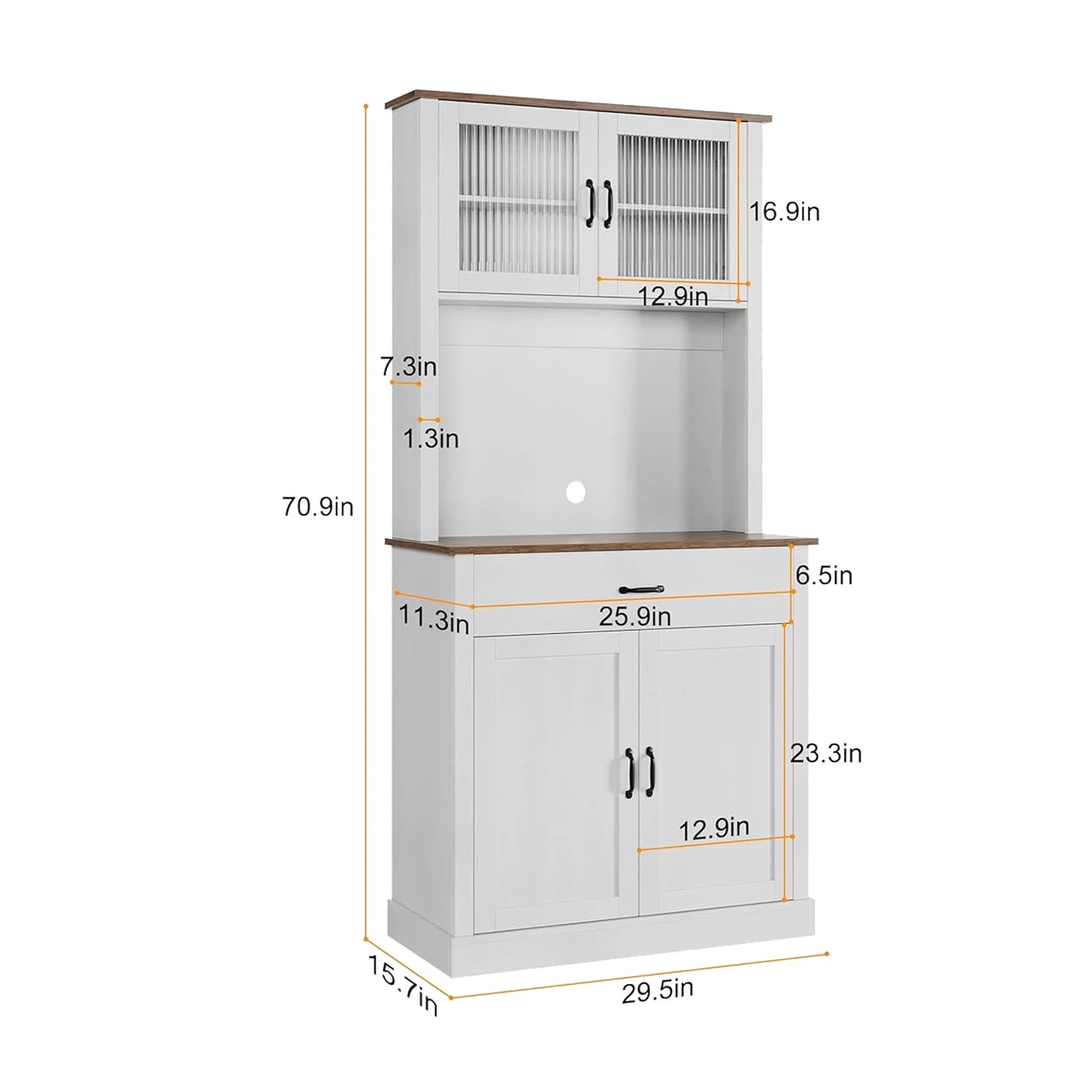HiMISS Kitchen Pantry Cabinet Freestanding Hutch With Microwave Stand
