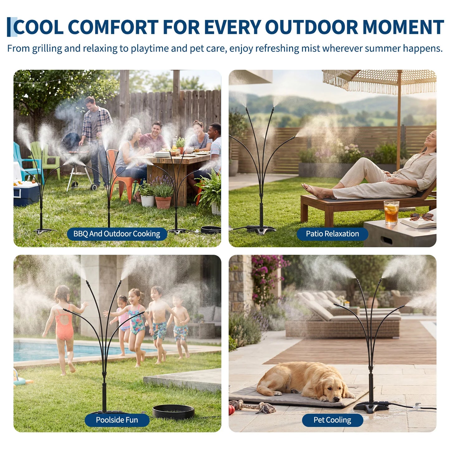 Durable ABS Misting Cooling System for Patio & Garden – 10M Inlet Hose with Connectors – Freestanding Outdoor Mister, Black, Efficient Backyard, Lawn & BBQ Cooling
