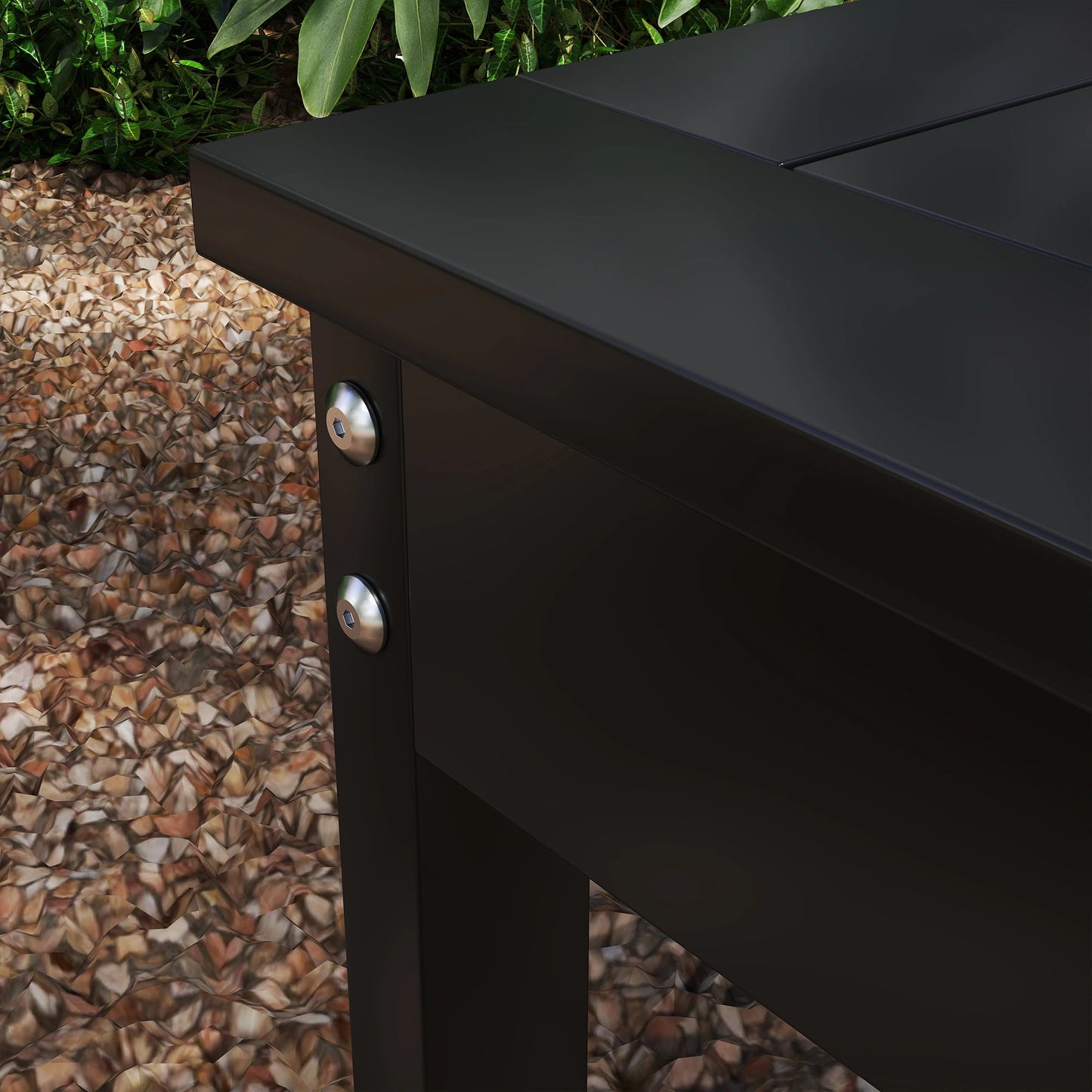 47" HDPE Outdoor Bench, Backless Slatted Garden Bench Seat, Black