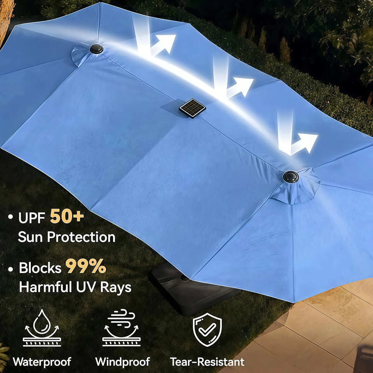 AOXUN 15ft Patio Umbrella with Base Outdoor Double Sided Rectangular Crank Handle Ventilation Large Standing Umbrella for Pool Deck Lawn Backyard Beach