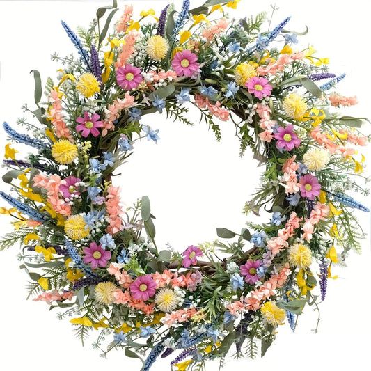 45cm Colorful Artificial Flower Wreath Spring Summer Floral Garland for Front Door Wall Window Wedding Home Decoration