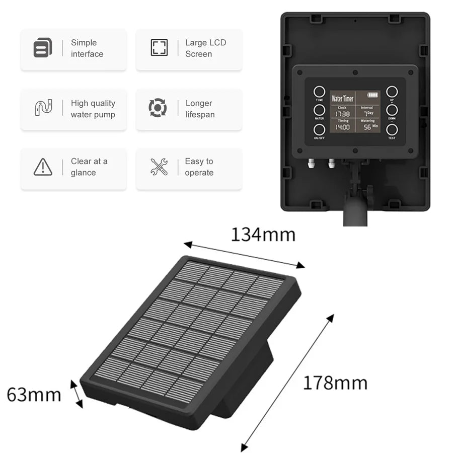Solar Garden Irrigation System With LCD Timer And Adjustable Drippers