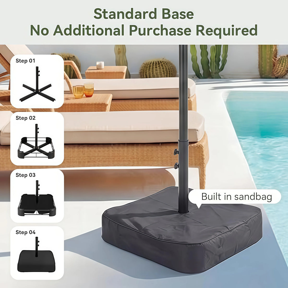 AOXUN 15ft Patio Umbrella with Base Outdoor Double Sided Rectangular Crank Handle Ventilation Large Standing Umbrella for Pool Deck Lawn Backyard Beach