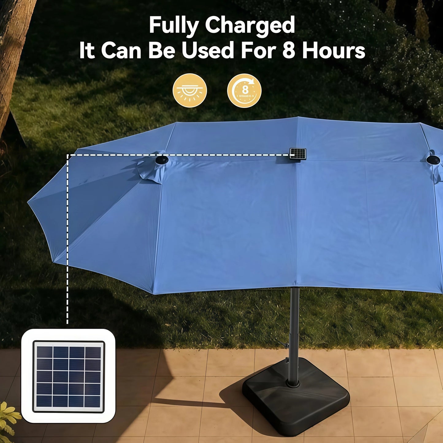 AOXUN 15ft Patio Umbrella with Base Outdoor Double Sided Rectangular Crank Handle Ventilation Large Standing Umbrella for Pool Deck Lawn Backyard Beach