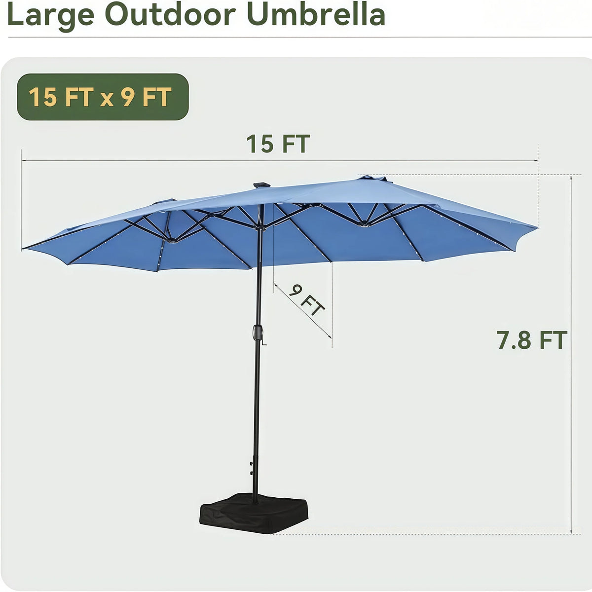 AOXUN 15ft Patio Umbrella with Base Outdoor Double Sided Rectangular Crank Handle Ventilation Large Standing Umbrella for Pool Deck Lawn Backyard Beach
