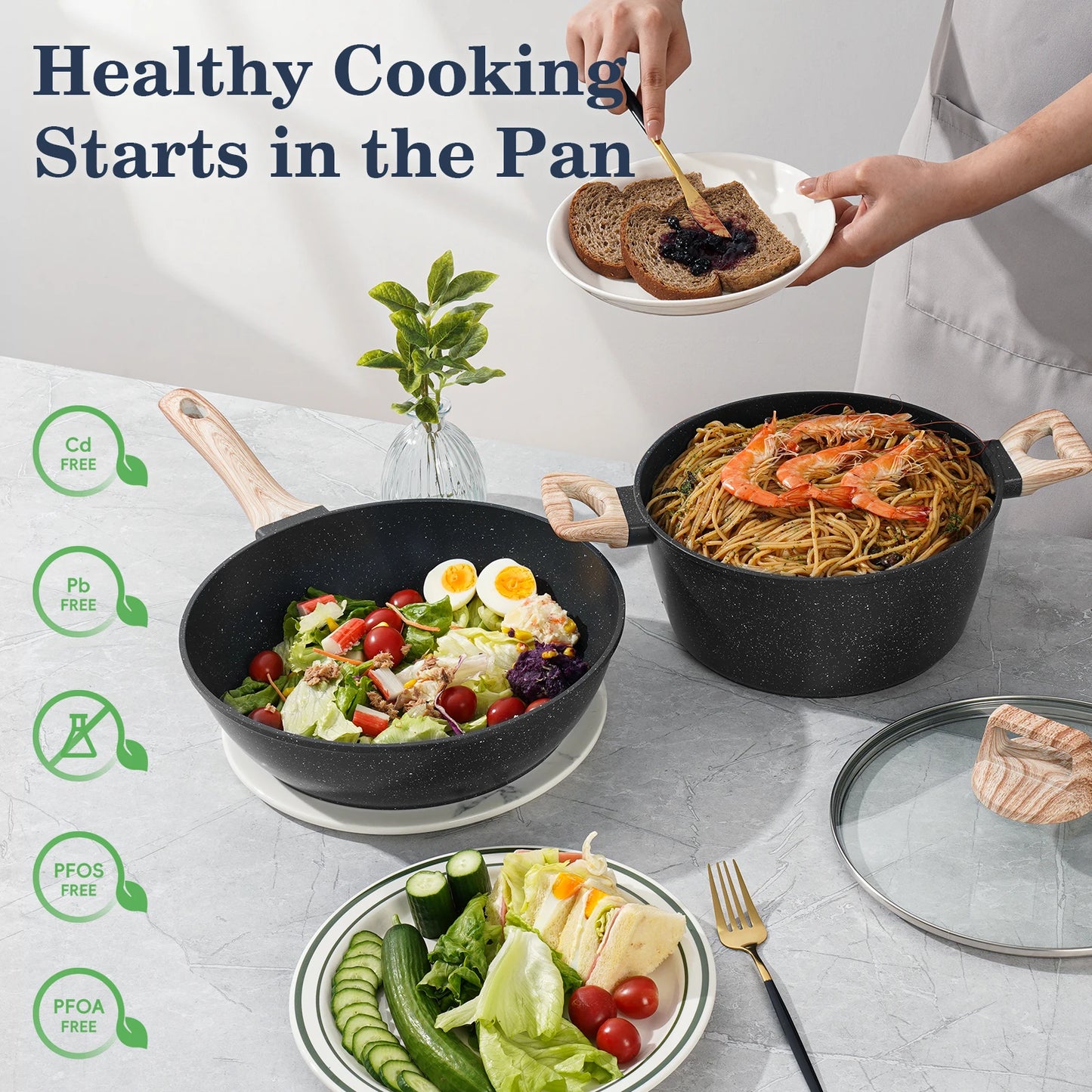 Ceramic Nonstick Cookware Set 12 Piece Healthy Pots And Pans