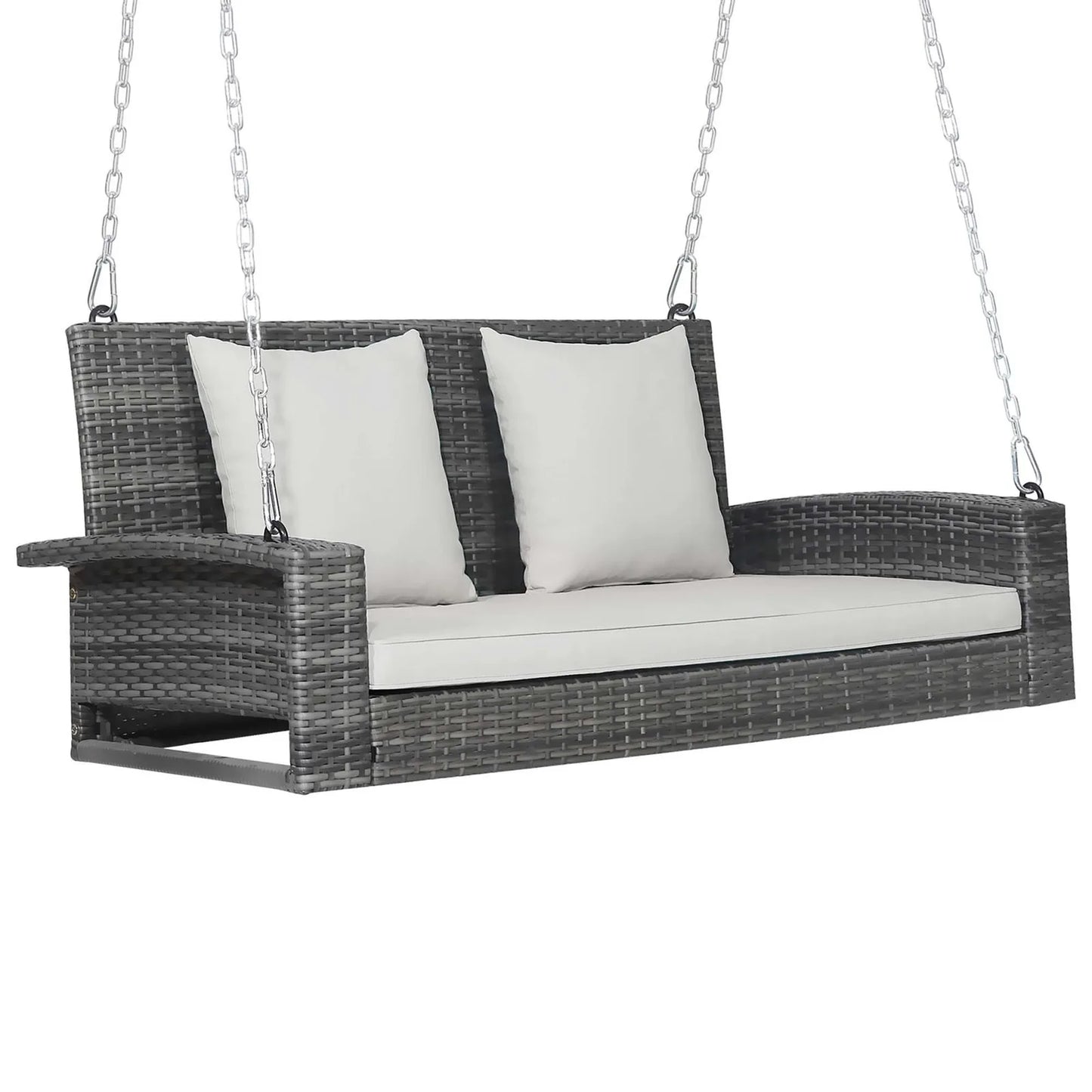2 Person Patio Hanging Swing Rattan 800LBS Bench Off White