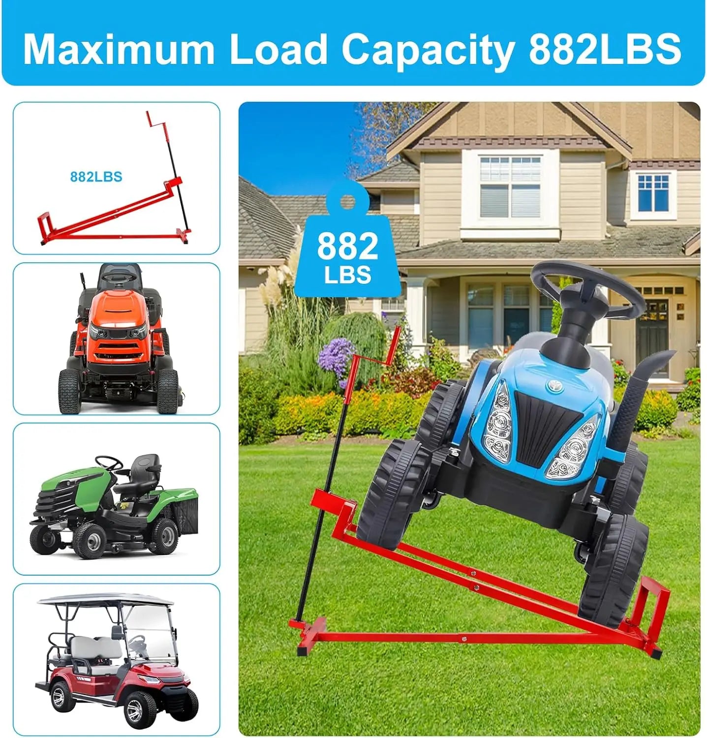 Heavy Duty Lawn Mower Lift Jack 882 Lbs Capacity Foldable