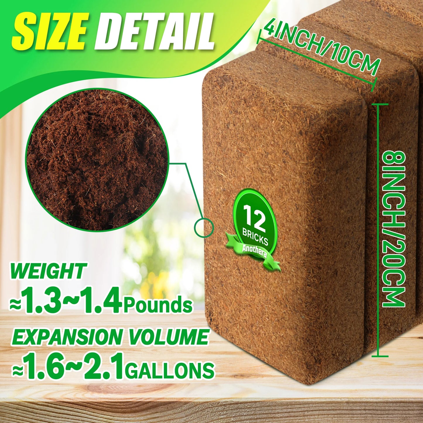 12-Pack Coco Coir Brick for Plants Premium Organic Gardening