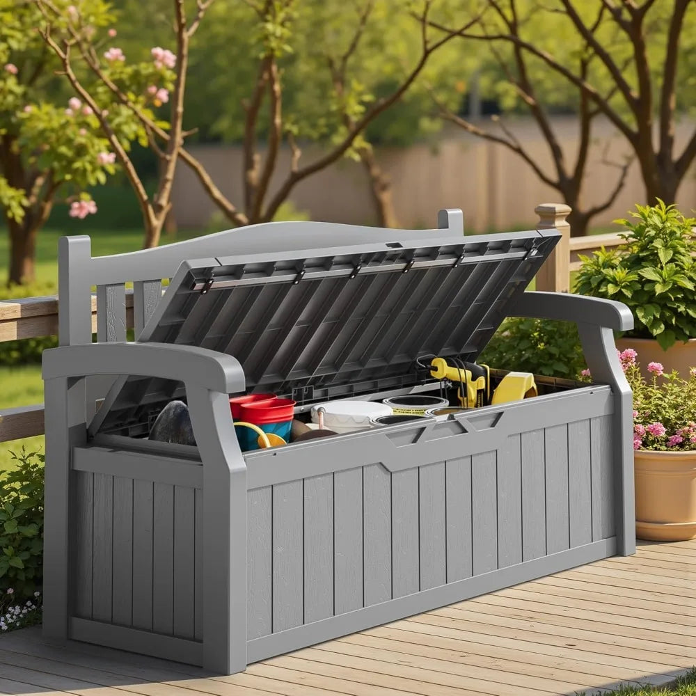 Outdoor Storage Bench Box Lockable Lid Waterproof UV Resistant Deck Box