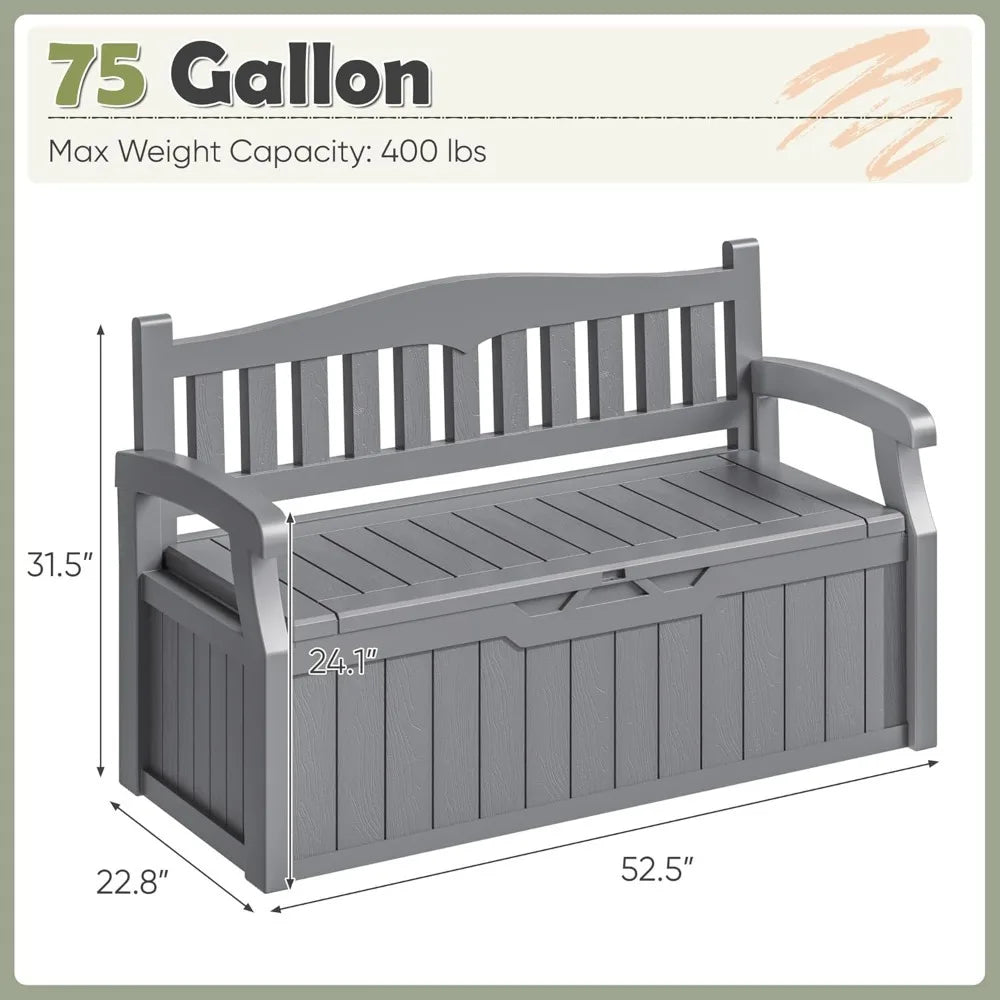 Outdoor Storage Bench Box Lockable Lid Waterproof UV Resistant Deck Box