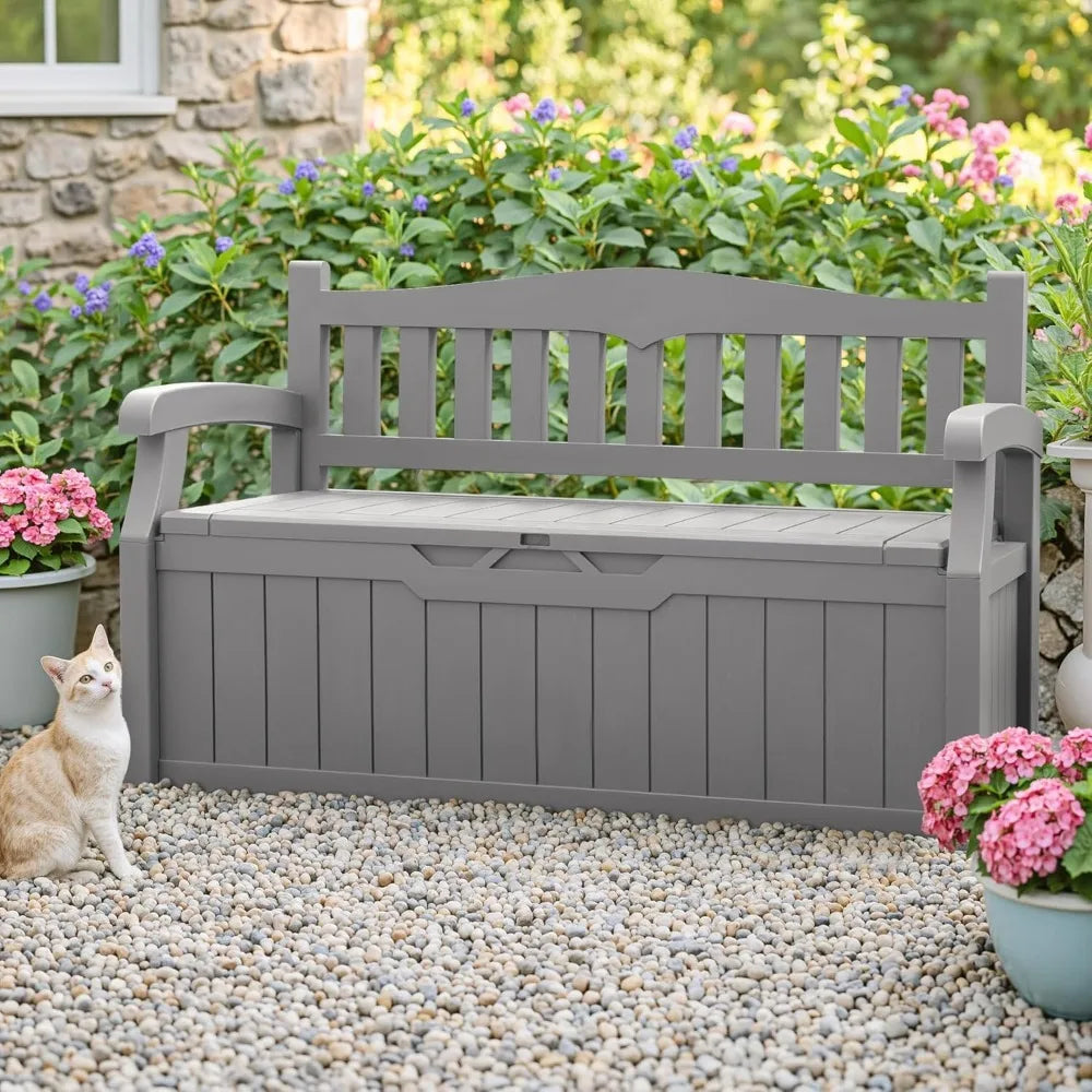Outdoor Storage Bench Box Lockable Lid Waterproof UV Resistant Deck Box
