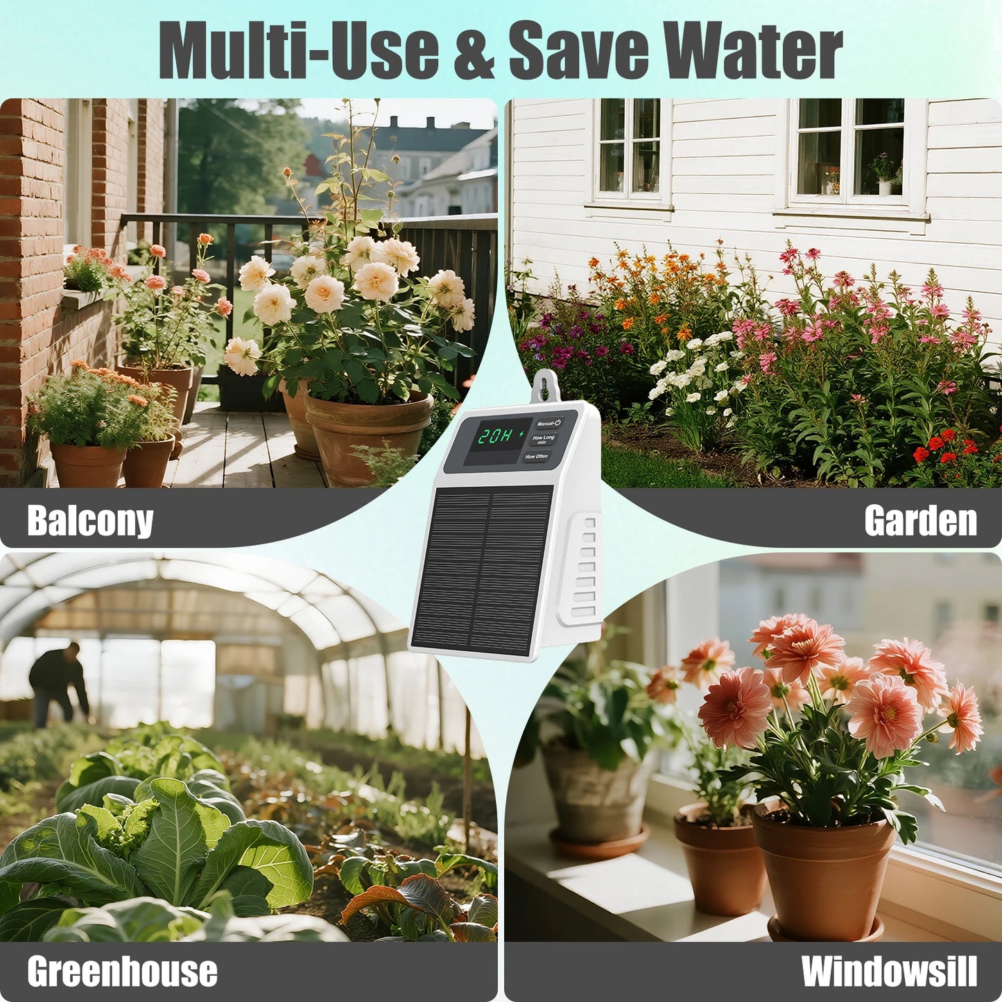 INSOMA Solar Drip Irrigation Programmer Automatic Watering Plants Supplies for Greenhouse and Home Balcony Hang Plants Water Timer