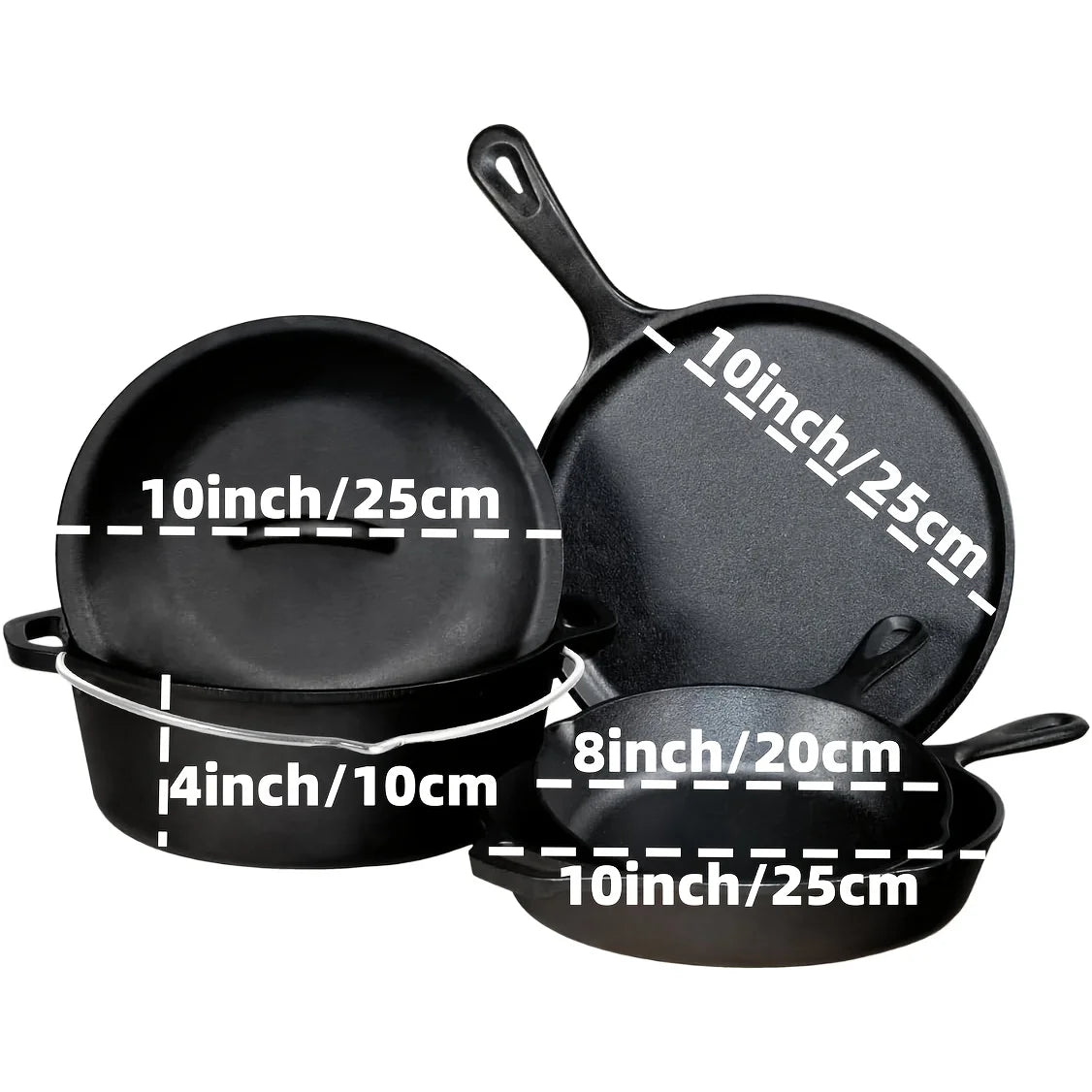 AEDG Three-Piece Cast Iron Skillet Set Preseasoned For Oven Grill Campfire