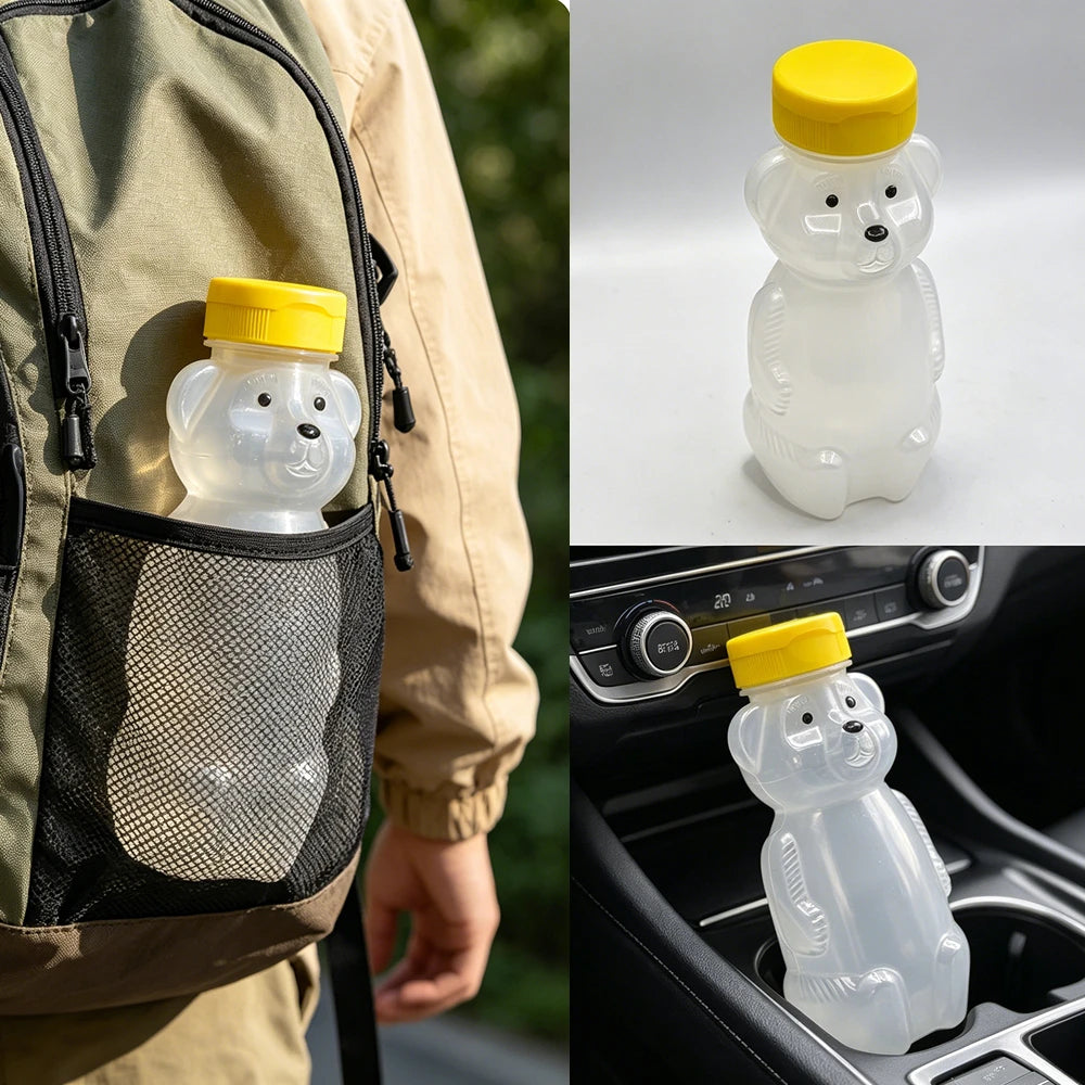 Bear Shaped Kids Water Bottles With Flip Straw Lids