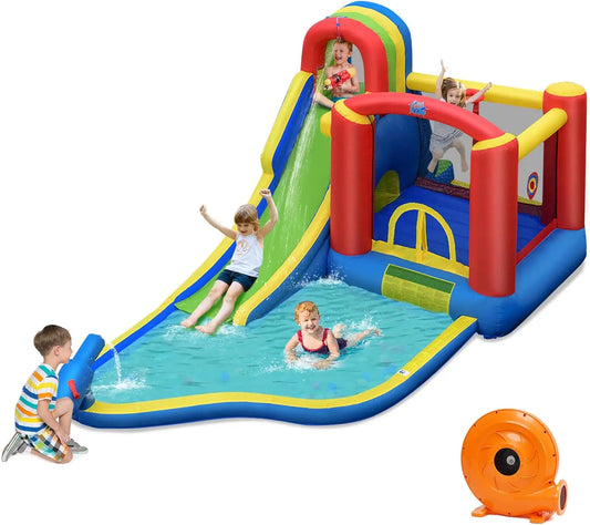 7-In-1 Inflatable Water Slide and Bouncy Water Park Outdoor Backyard