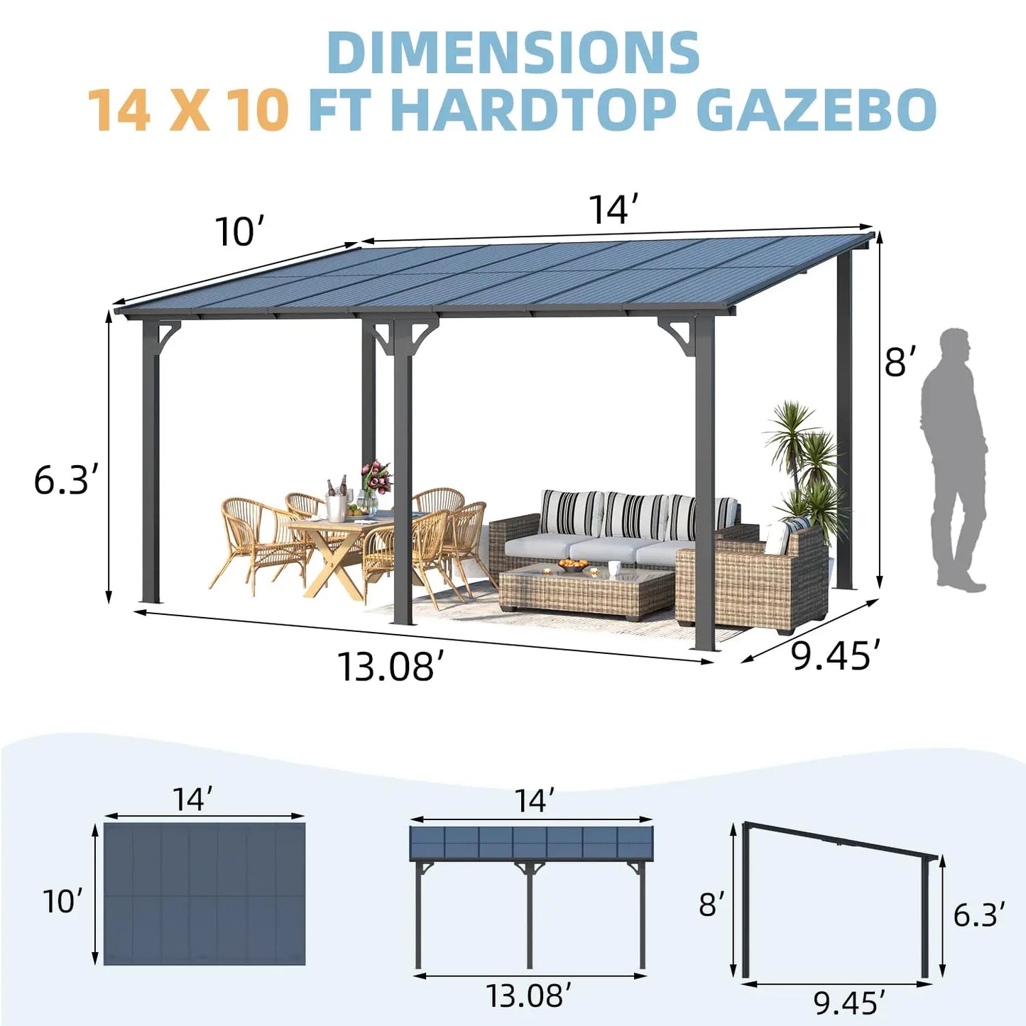 Heavy Duty Aluminum Gazebo Pergola With Hard Top Roof