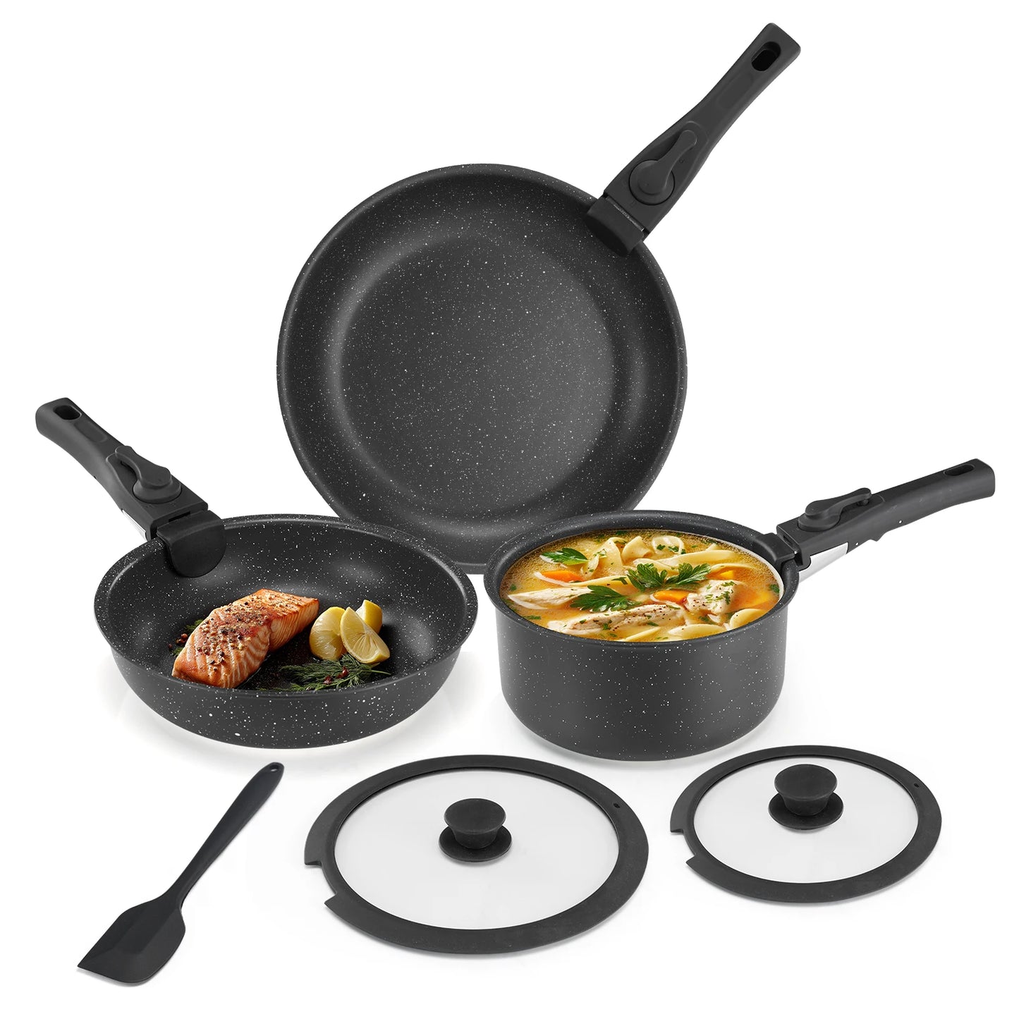 JHK Nonstick 12-Piece Pots And Pans Set With Detachable Handle