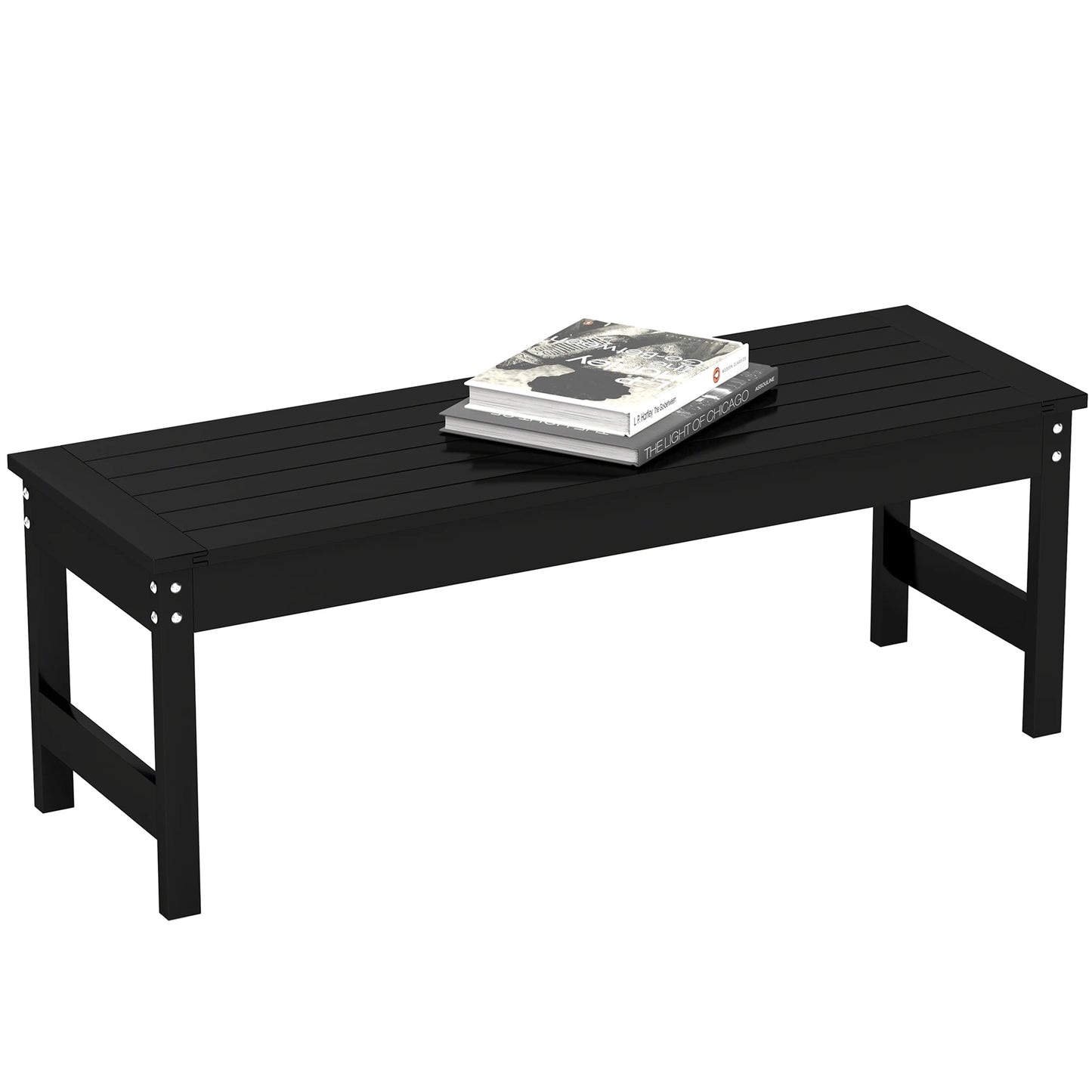 47" HDPE Outdoor Bench, Backless Slatted Garden Bench Seat, Black