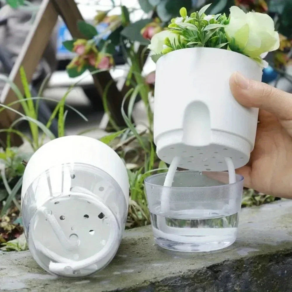 Self Watering Plastic Flower Pot Set Double Layer For Bonsai And Succulents