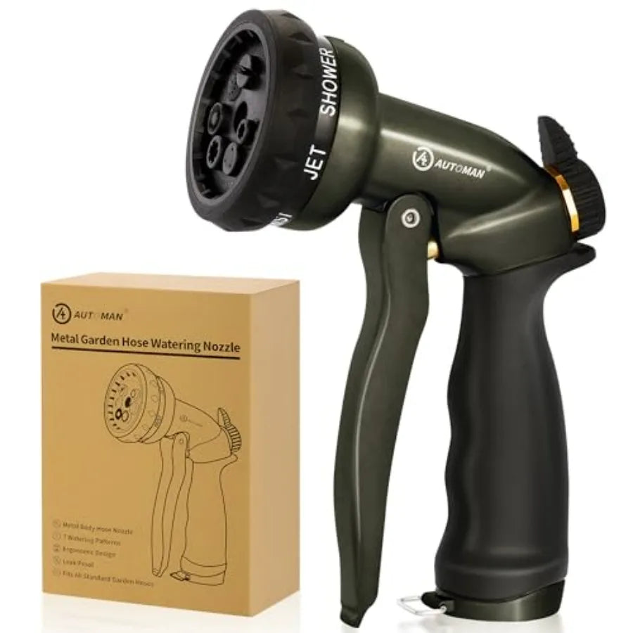 Garden Nozzle Sprayer, High Pressure Spray Nozzle, 100% Metal Water Hose Nozzle, 7 Patterns Watering Nozzle, Heavy Duty Sprayer