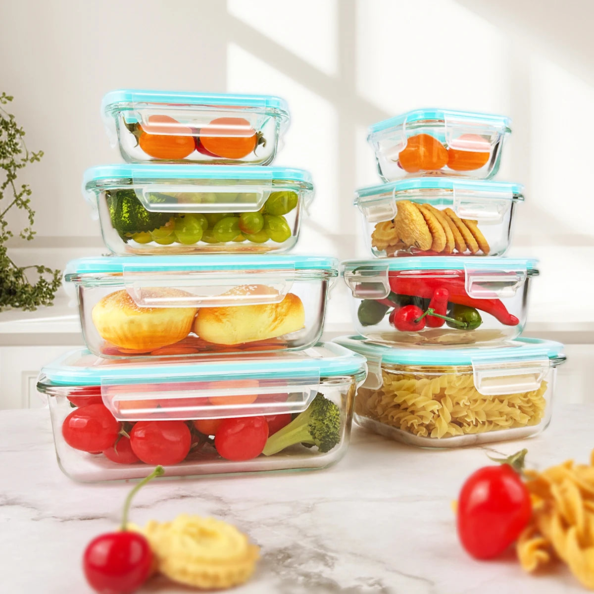 Glass Food Storage Containers 8 Pieces Leakproof Airtight Microwave Safe