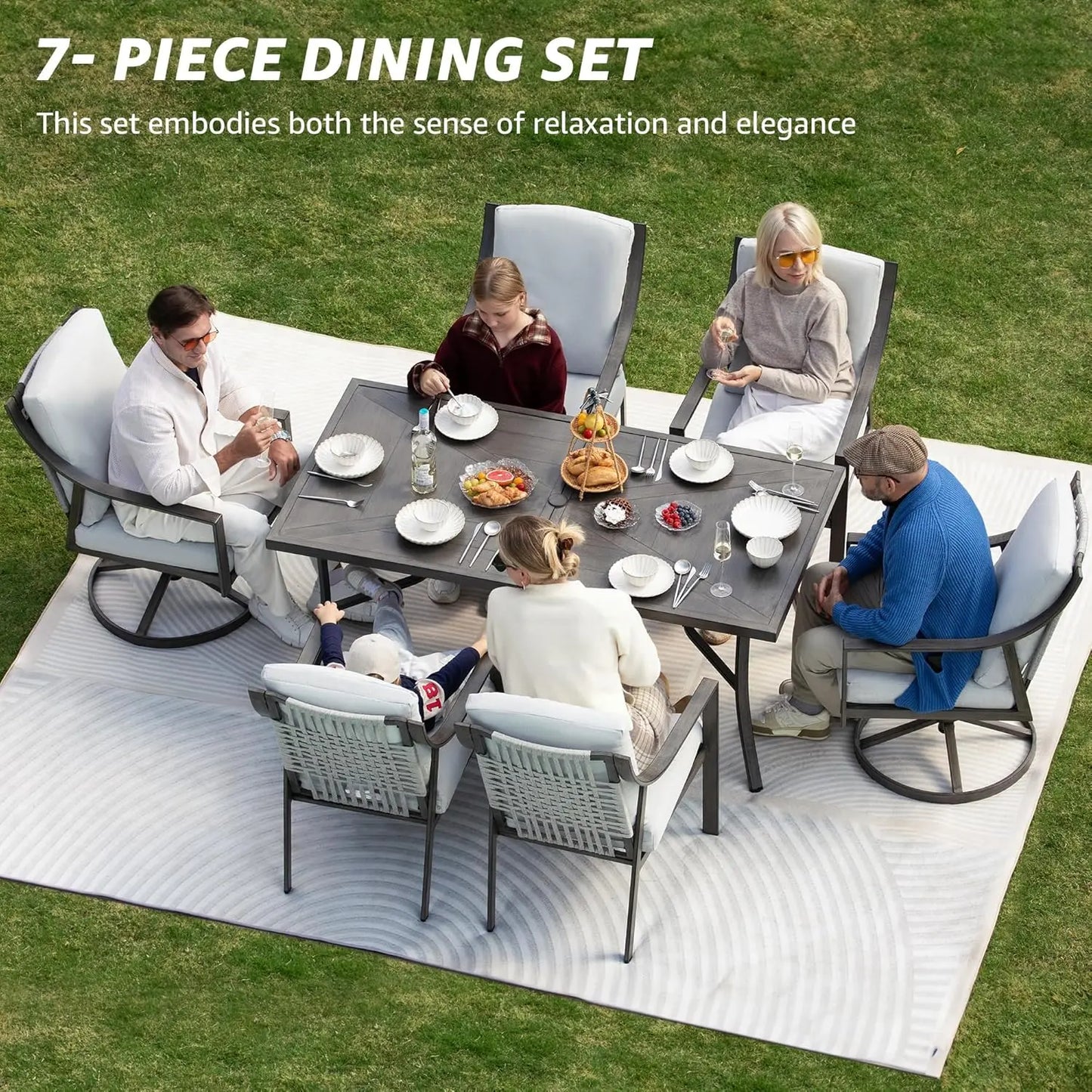 7 Piece Patio Dining Set With Table Umbrella Hole Chairs