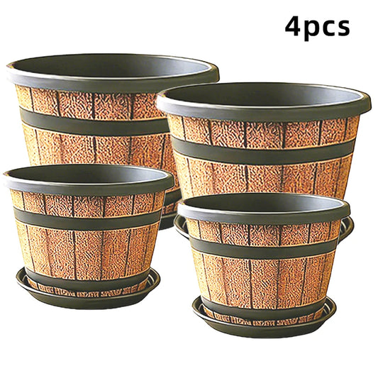 Resin Indoor Flower Planter Barrel Style Plant Pot For Home Garden