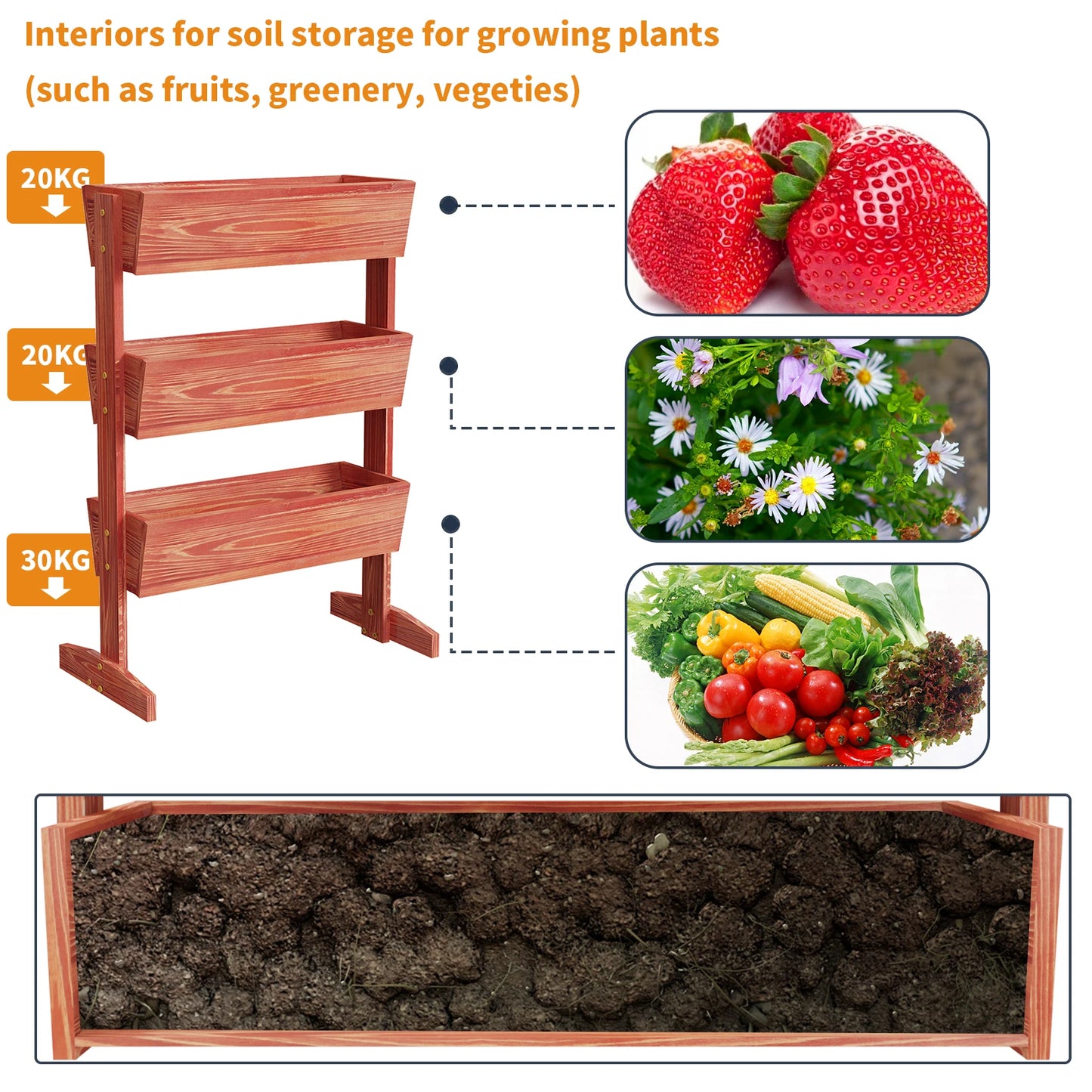 Wisfor 3 Tier Raised Garden Bed Wooden Planter Grow Box