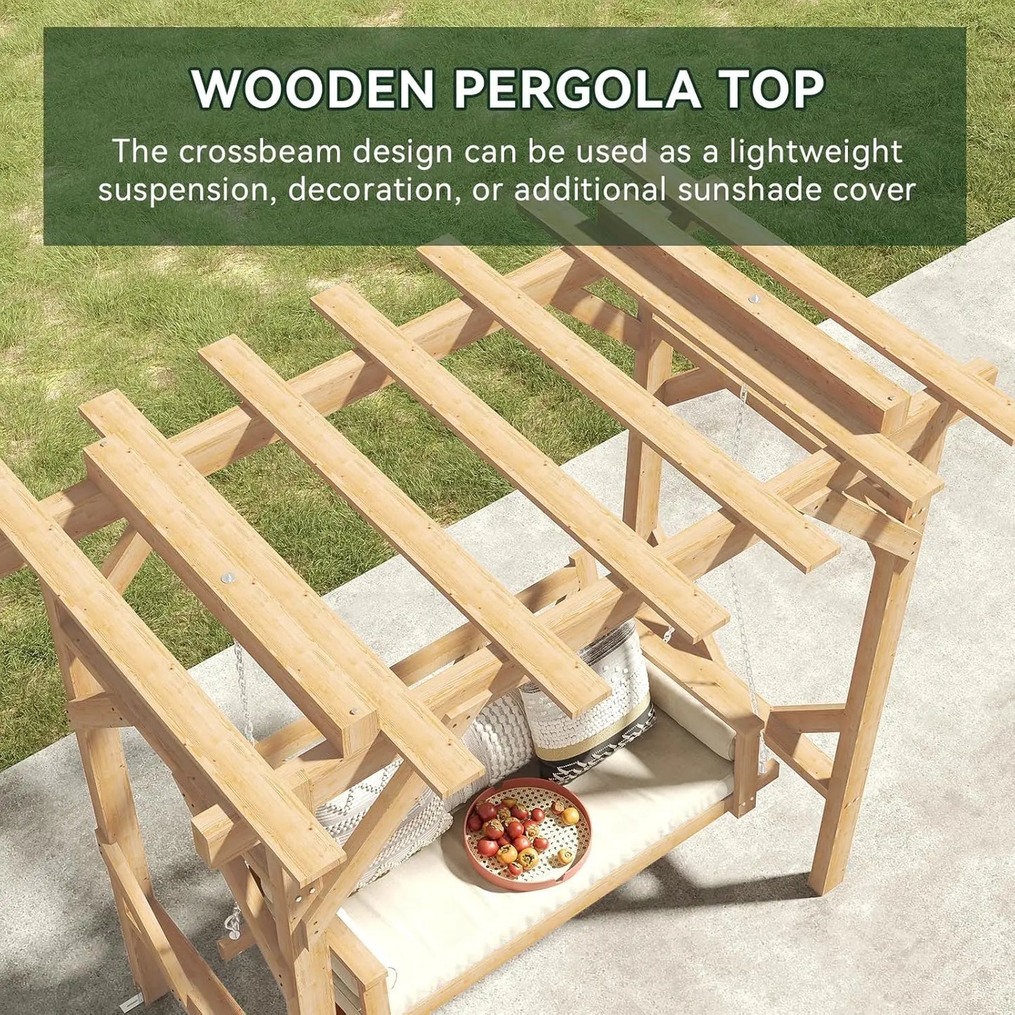 Cedar Wood Pergola Swing Bench 3 Seat With Canopy Chains