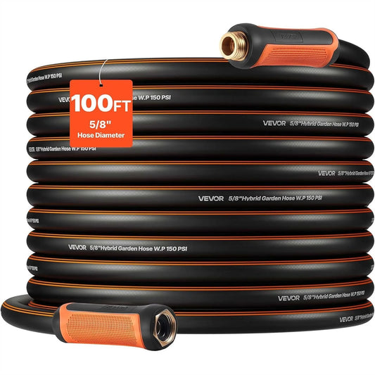 Heavy Duty Garden Hose 100 ft 5/8", 4-Layer Rubber Water Hose with 150PSI Working & 600PSI Burst, Flexible Non-Kink Outdoor Hose
