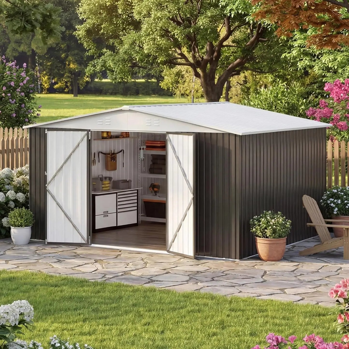 Metal Storage Shed With Lockable Doors For Backyard