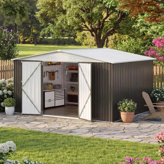 Metal Storage Shed With Lockable Doors For Backyard