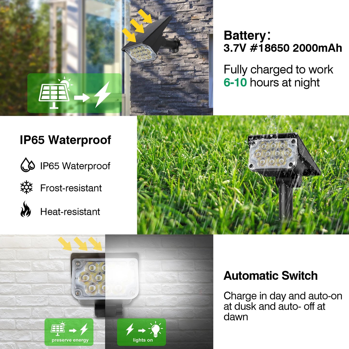 2PCS Solar Power Light Adjustable Light Temperature Solar Garden Light outdoor IP65 Solar Lamp Super Bright Solar Spotlight