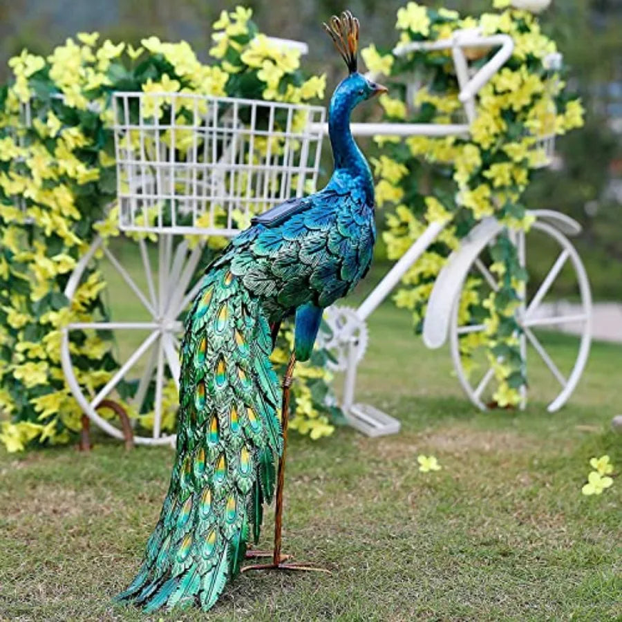 SHXI Outdoor Solar Peacock Garden Statue Yard Art Decor