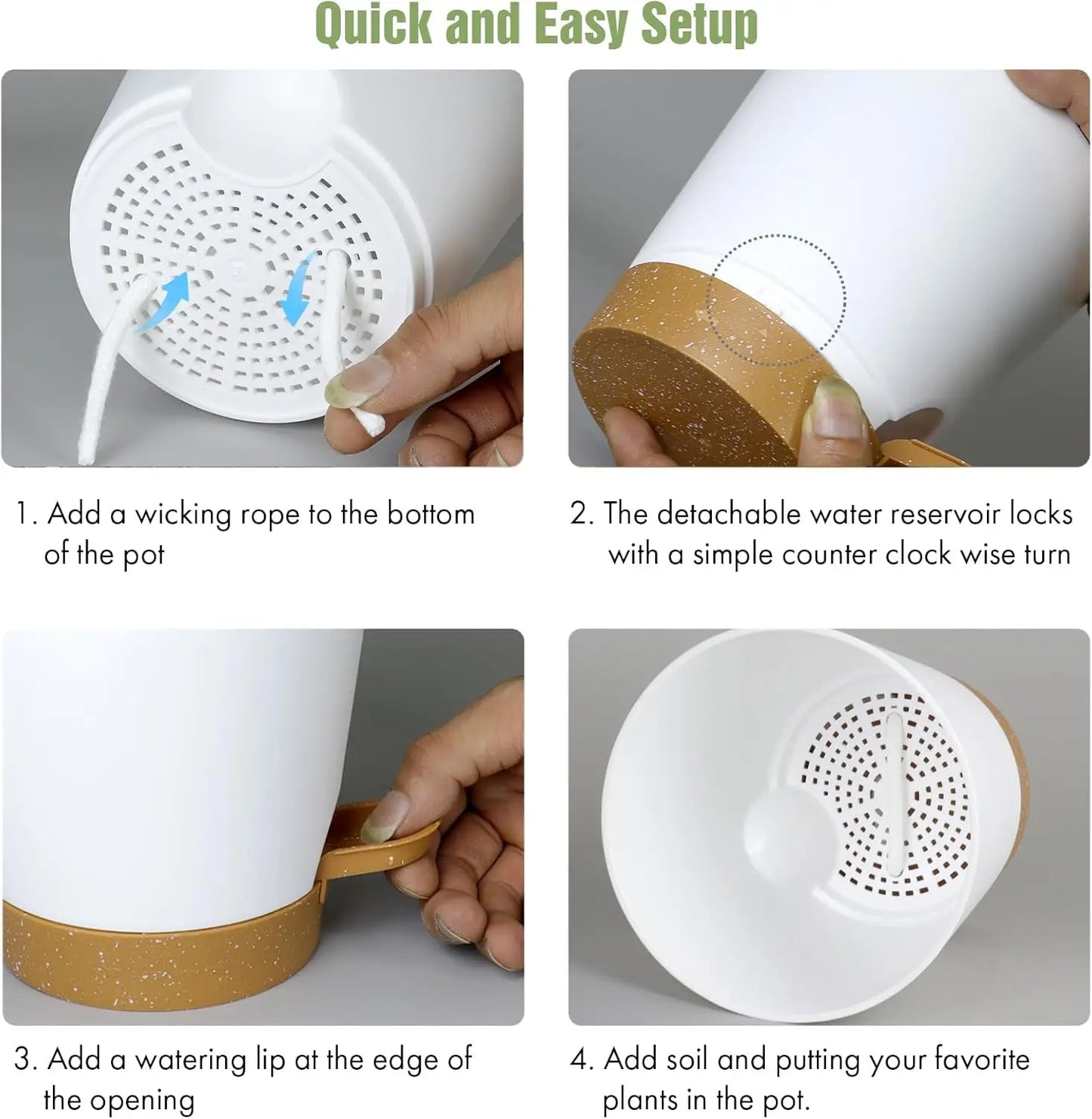 Self-Watering Plant Pots Set, Six Pack With Drainage Holes