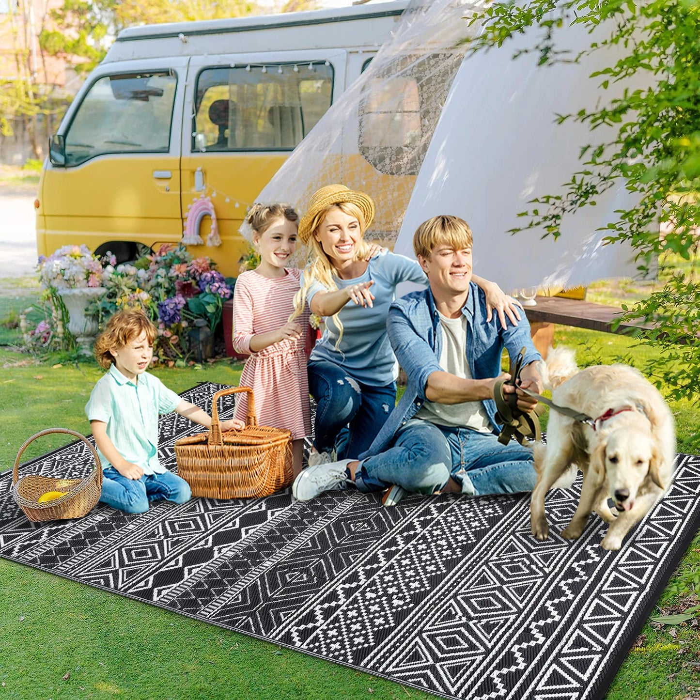 Studyset Outdoor Boho Patio Rug Waterproof Reversible
