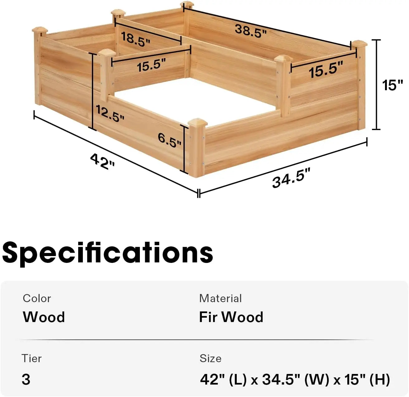 3-Tier Wooden Raised Garden Bed For Outdoor Planting