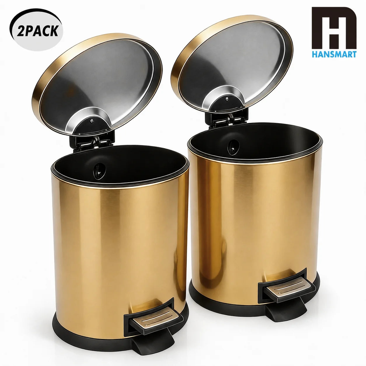 HANSMART Round Stainless Steel Trash Can Non Skid Base