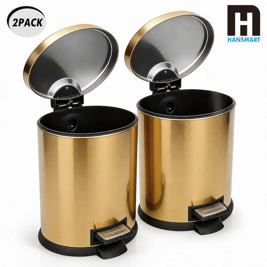 HANSMART Round Stainless Steel Trash Can Non Skid Base