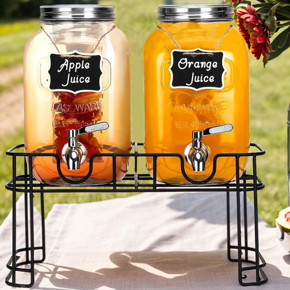 Drink Dispenser Dual Pack Glass With Stand And Stainless Faucet