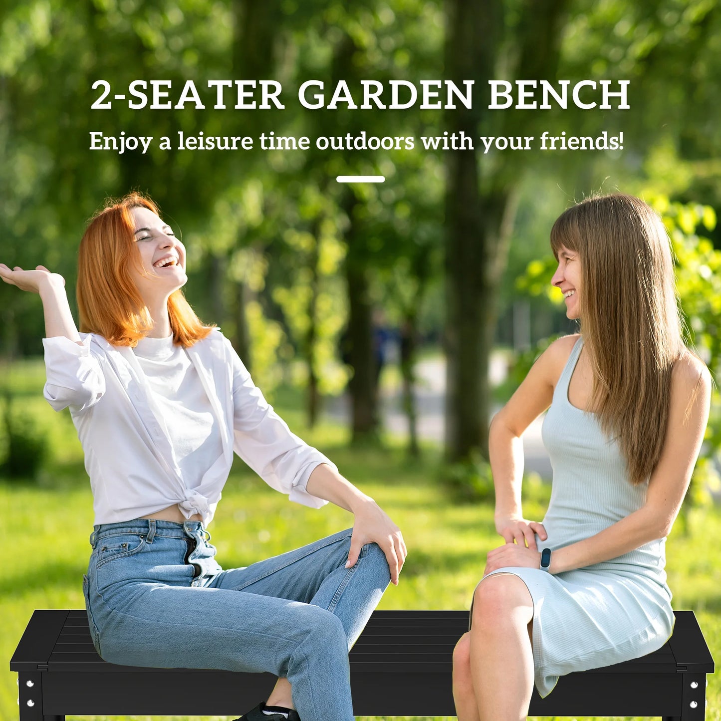 47" HDPE Outdoor Bench, Backless Slatted Garden Bench Seat, Black