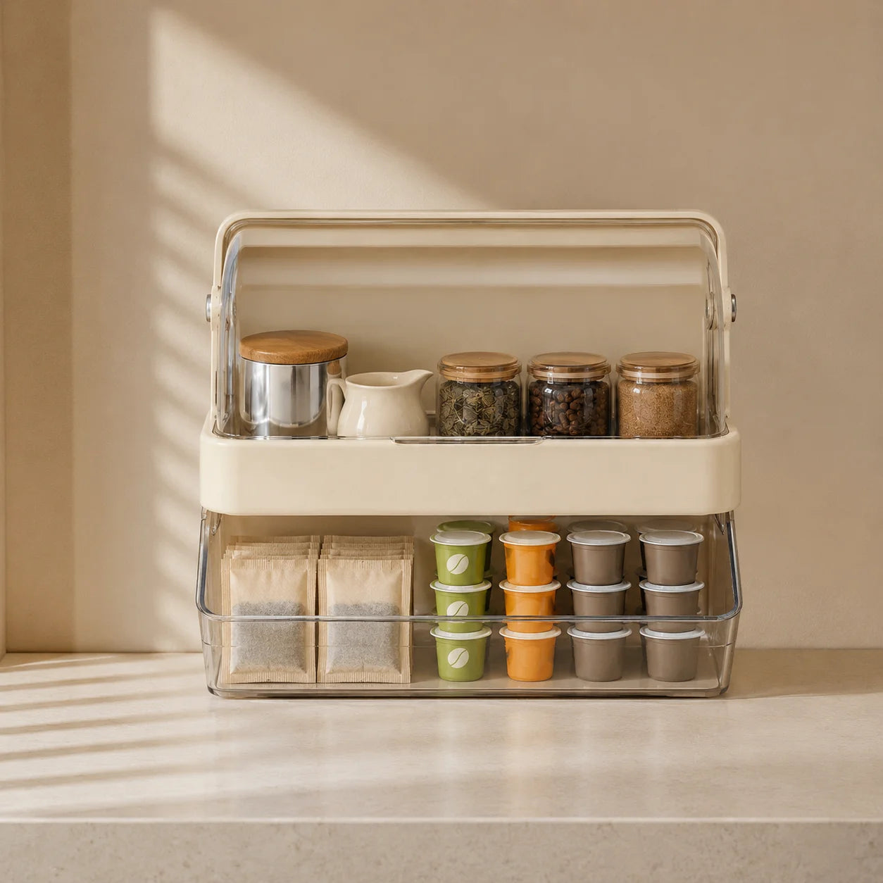 Tea Bag Storage Box With Lid Double Layer Organizer Countertop