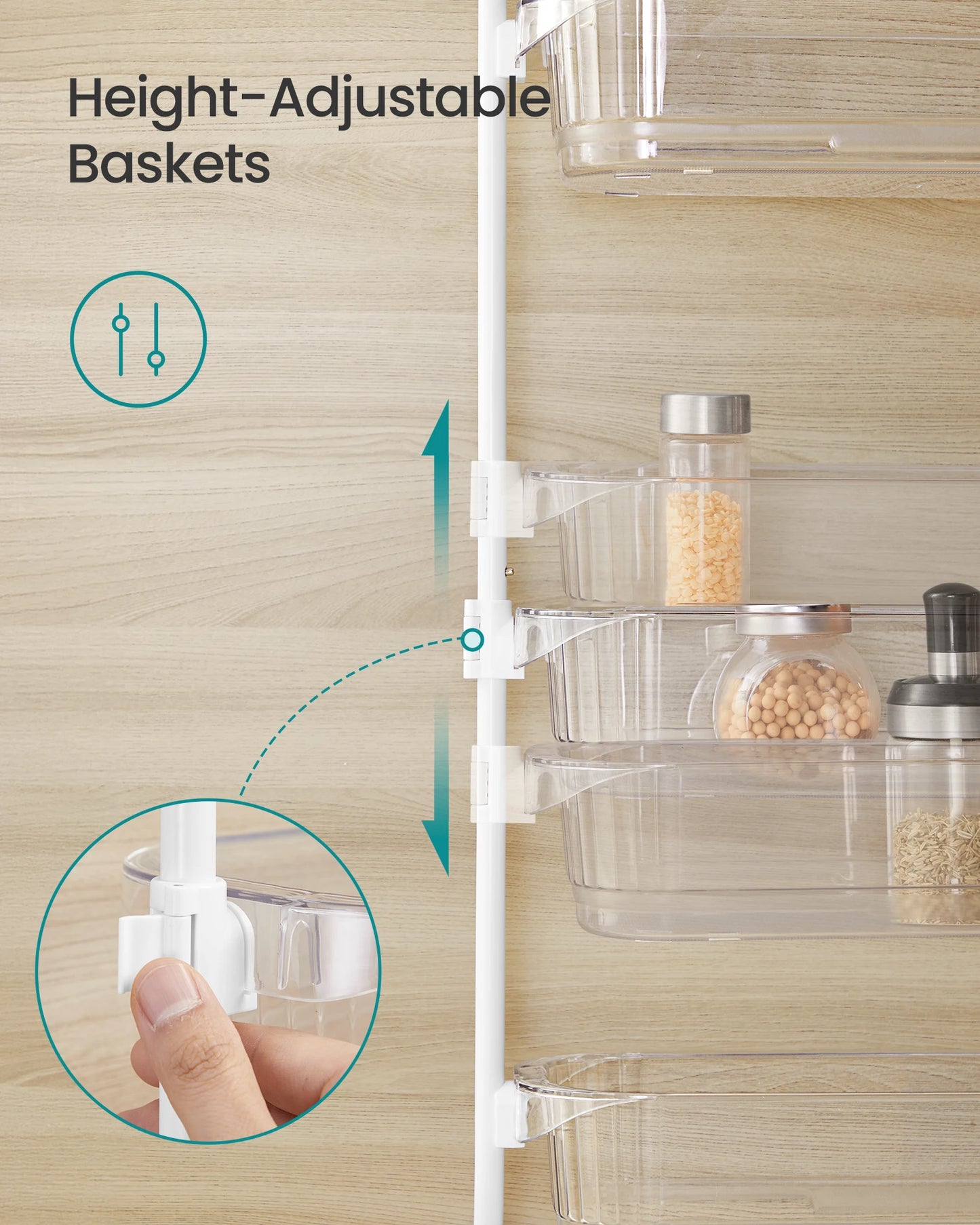 SONGMICS Over the Door Pantry Organizer, 6-Tier Kitchen Pantry Door Organizer with Adjustable Tall Baskets, Hanging Spice Rack,